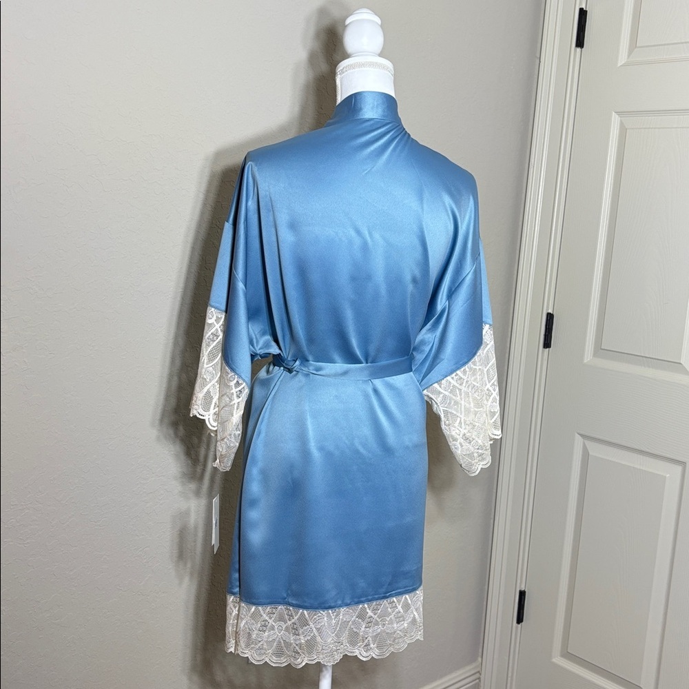 Flora Nikrooz Teal Gabby Charmeuse Wrap Robe with Lace Details. NWT Size L - Picture 6 of 8